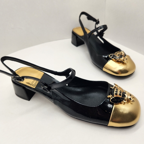 Jeffrey Campbell pumps 10 black leather gold Bee slingback Jive Mary Jane new - Picture 4 of 16